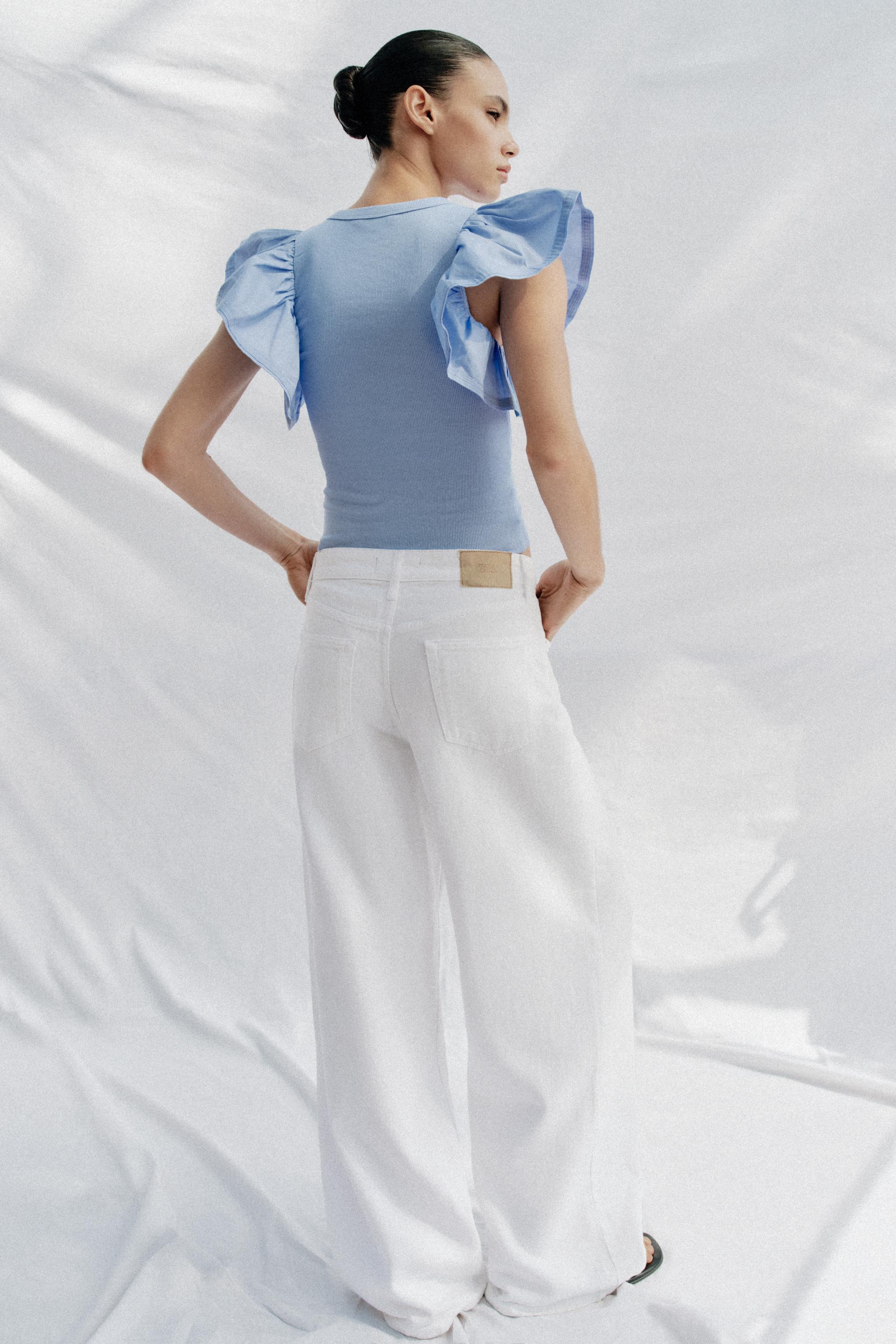 COMBINATION RIB RUFFLE T-SHIRT